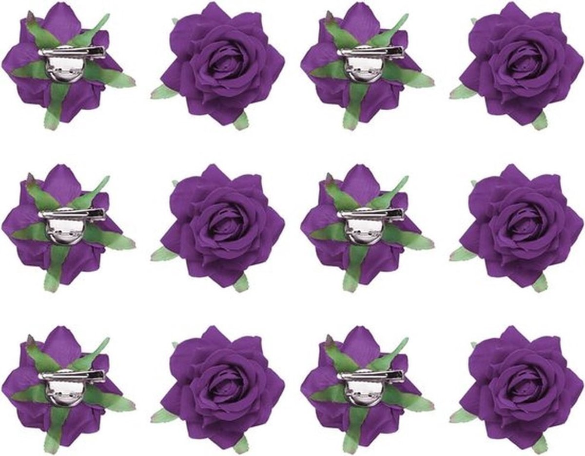 Haarspelden in Bloemenvorm, Roze en Donkerpaars, Set van 12 Stuks