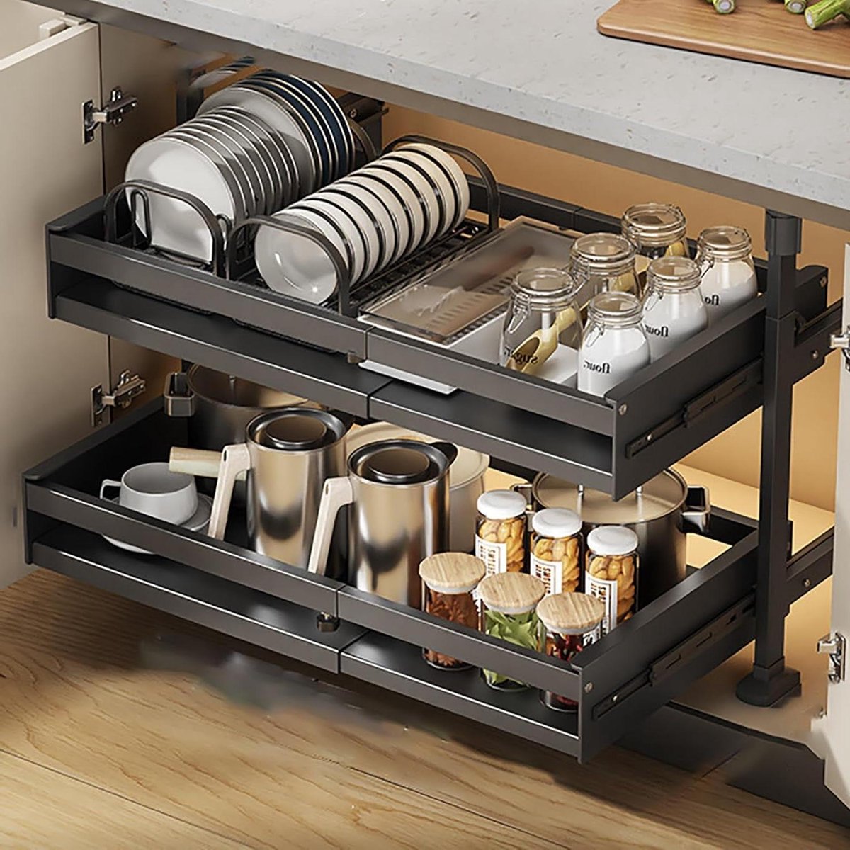 Keukenlade Organizer - Uitschuifbare Lade - Kasten Opbergen - Geen Boren Nodig - Maat M - Zwart