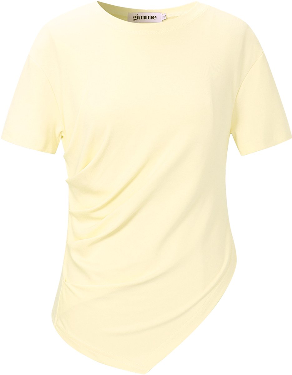 Asymmetric Fitted Tee – T-shirt met Asymmetrische Halslijn – Stijlvolle Top voor een Moderne Look - Geel - Maat M
