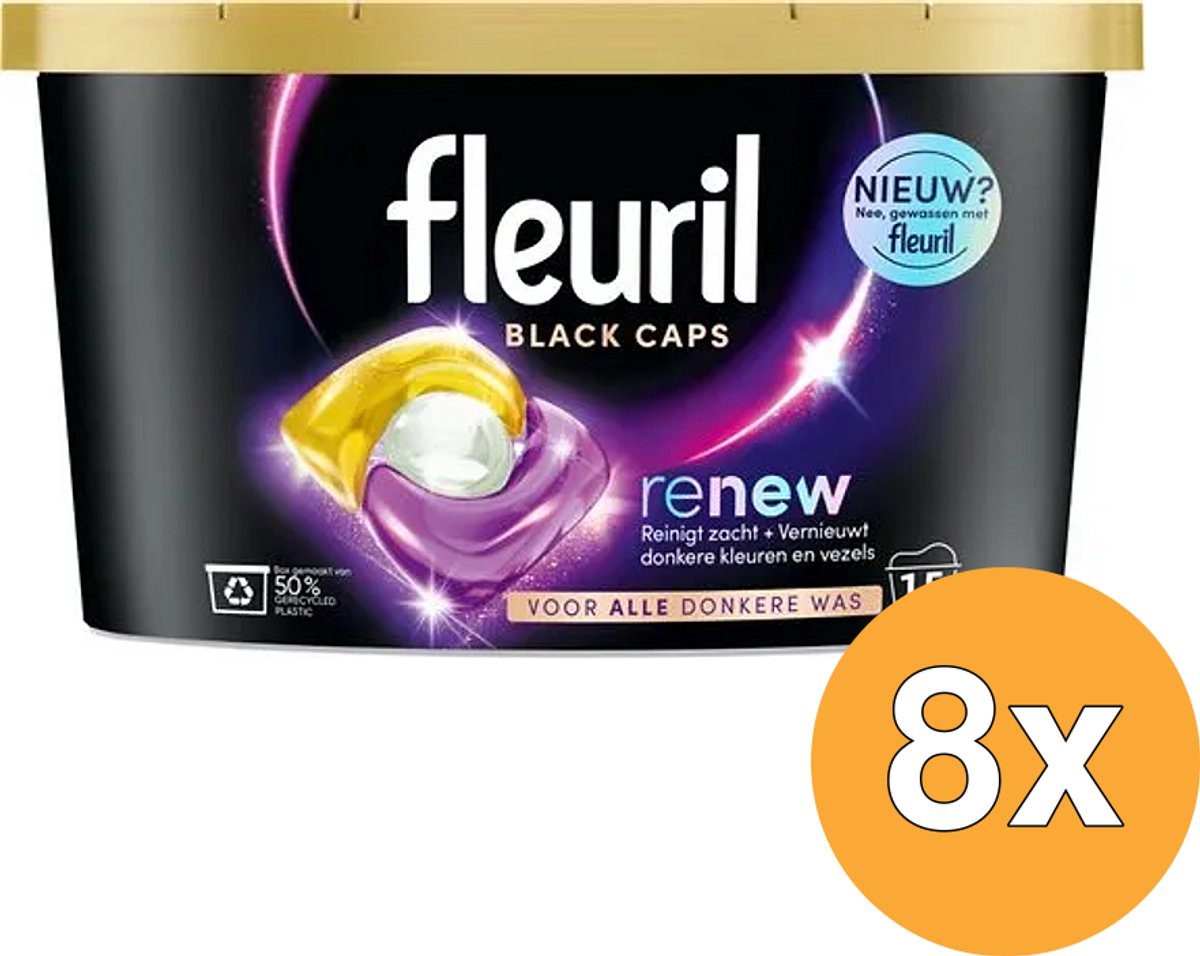 Fleuril - Renew Black Caps 15 Wasbeurten - 8 x 15 stuks - Voordeelverpakking
