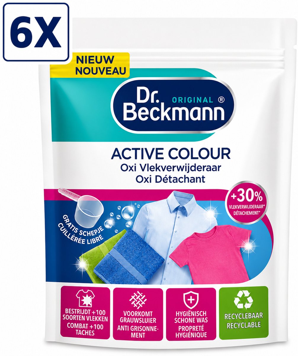 6 x Dr. Beckmann - Active Colour Poeder – Oxi Vlekverwijderaar – Voor Gekleurde & Witte Was – Tegen Grauwe Sluier – 400g
