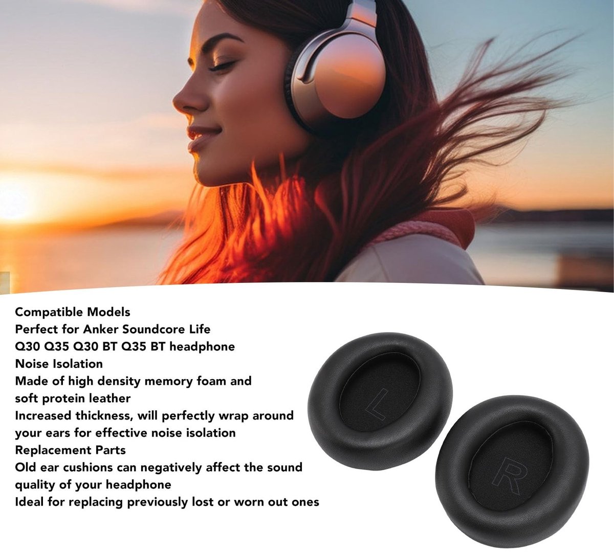 Vervangende Oorkussens voor Anker Soundcore Life Q30/Q35 - Comfortabele en Geluidsisolerende Hoofdtelefoon Oorkussens