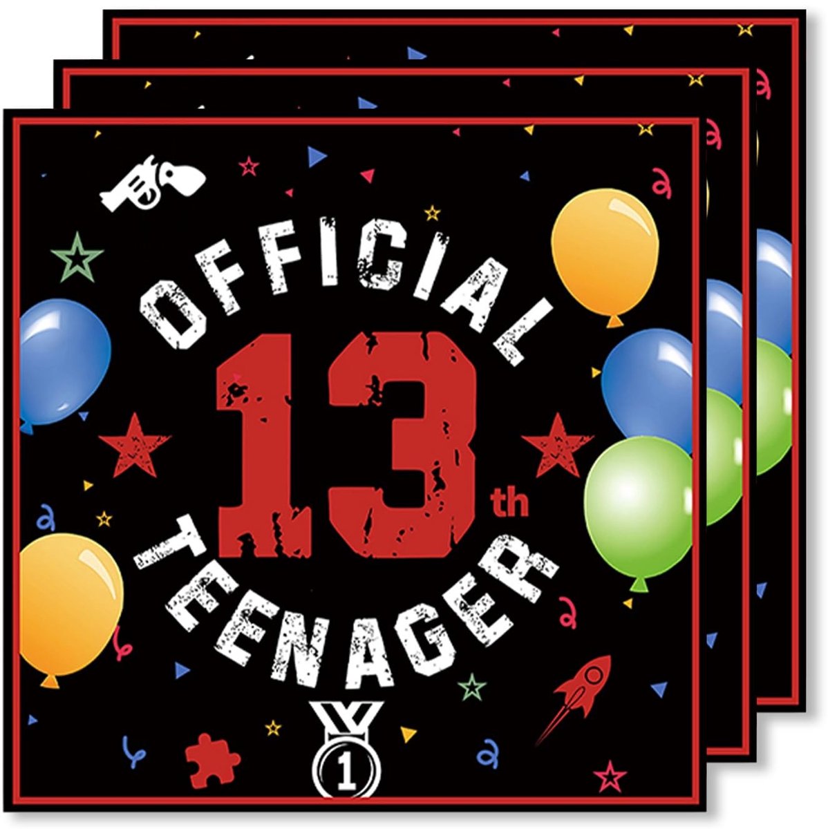 aladdien - 13e verjaardag - Feestelijke servetten - Perfect voor tieners - Zwart en rood - Verjaardagsfeest - 20 stuks - Geschikt voor jongens en me..