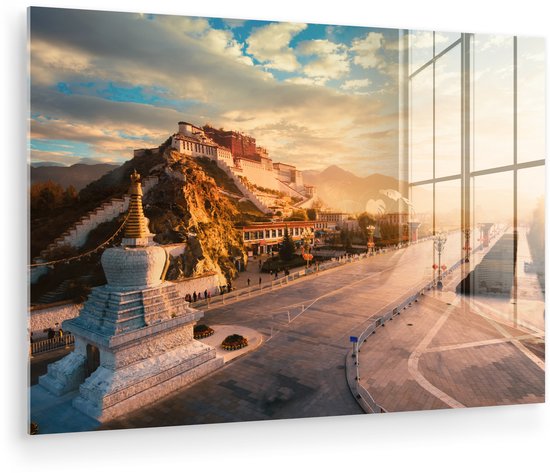 Impressionnant coucher de soleil au Palais du Potala Plexiglas 180x120 cm - Tirage photo sur Glas (décoration murale plexiglas) XXL / Groot format!