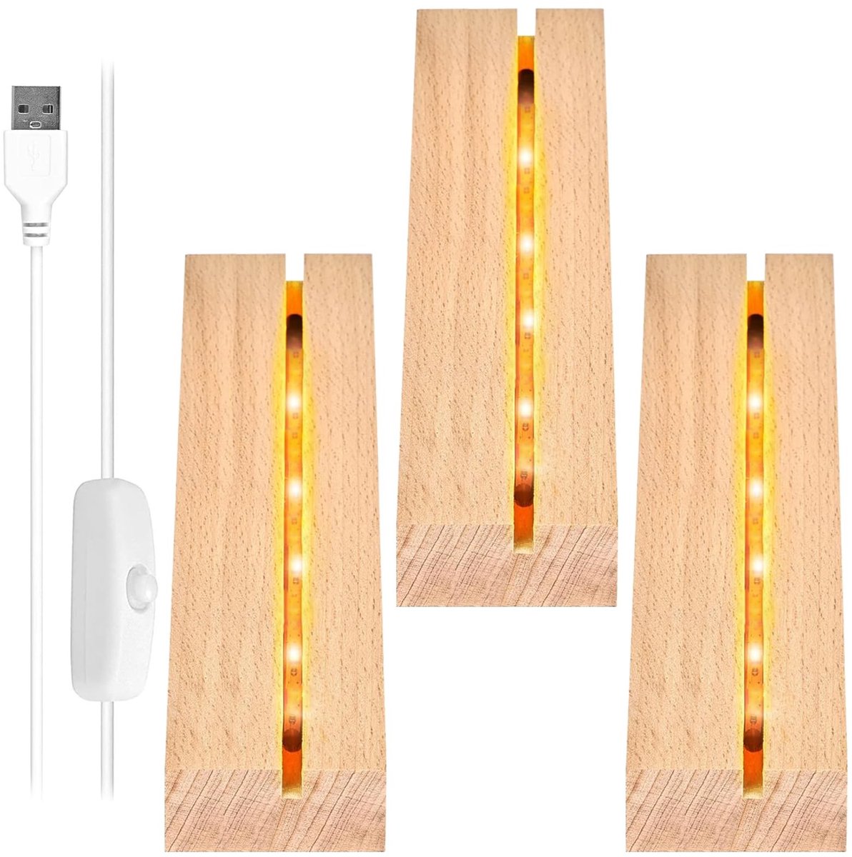 aladdien - Led-displaybasis - Houten sokkel - USB-schakelaar - Warm licht - Acryl lampvoet - Verlichting voor decoratie - Tafeldisplay