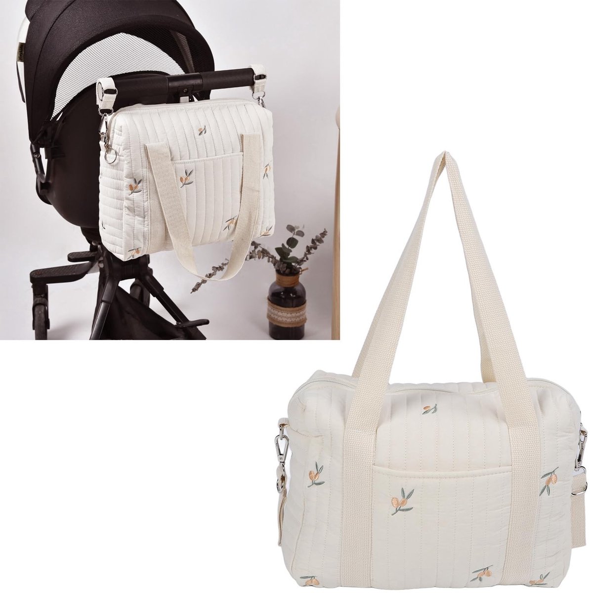 aladdien - Babyhengseltas - Luiertas - Draagbare mama-tas - Olijfkleurig - Kinderwagen tas - Geschikt voor onderweg - Katoen