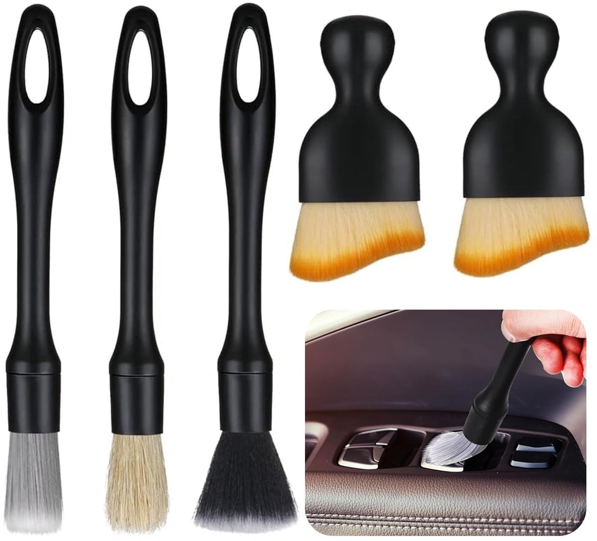aladdien - Auto Reinigingsborstels - 5 Stuks - Zachte Borstels voor Interieur - Geen Krassen - Stof Reinigingsborstels - Perfect voor Auto Onderhoud..