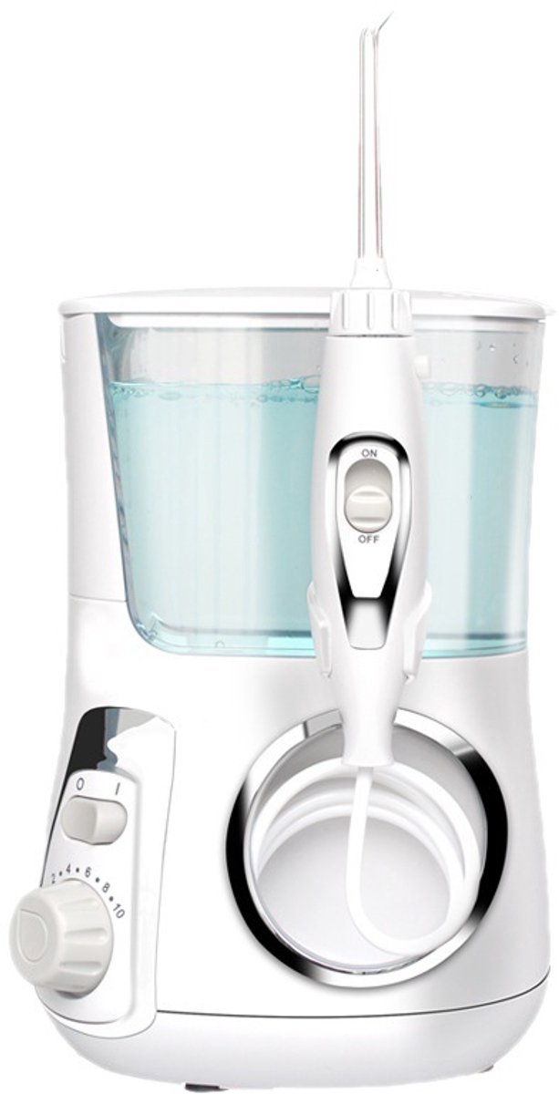 Waterflosser geschikt voor tanden en beugels, monddouche van 800 ml met 10 drukniveaus, 5 tips, tandenborstel en opbergdoos geschikt voor tips, mondverzorging geschikt voor het hele gezin