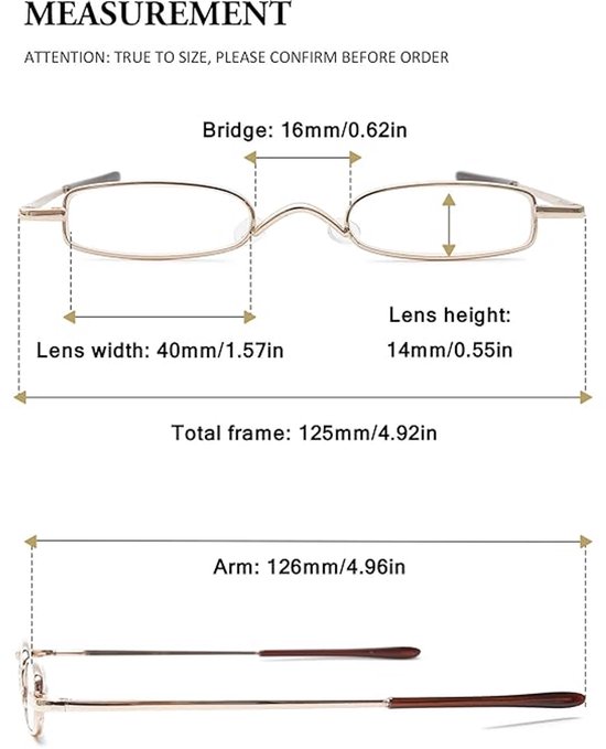 Set van 2 leesbrillen, slank metalen veerscharnier, klassieke stijl, kleine lichtgewicht leesbrillen voor mannen en vrouwen, inclusief etui, goudkleurig (3.0+) — afbeelding 2