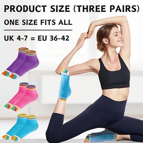 3 paar antislip yogasokken voor dames, ademende teensokken voor dames, antislip pilates-sokken, teensokken voor yoga en sport van Merkloos — afbeelding 4