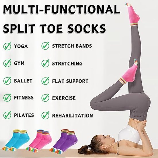 3 paar antislip yogasokken voor dames, ademende teensokken voor dames, antislip pilates-sokken, teensokken voor yoga en sport van Merkloos — afbeelding 2