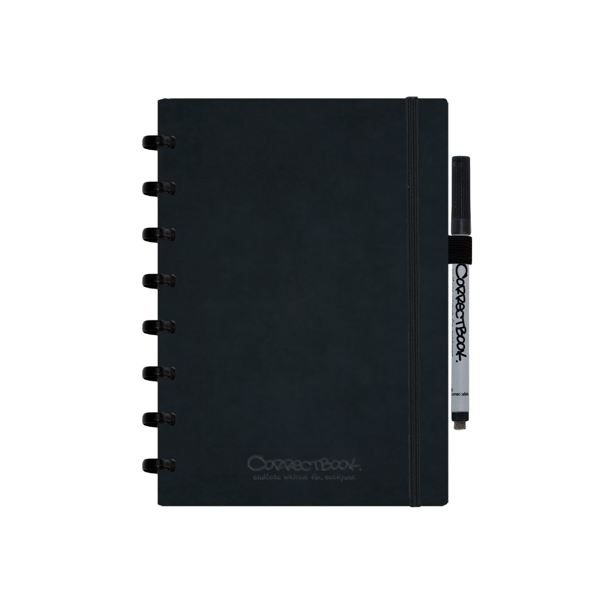 Correctbook A5 Uitwisbaar Notitieboek – Ink Black Kunstleer Hardcover – Blanco – Herbruikbaar schrift – Inclusief pen & wisdoekje – Aanvulbaar met extra pagina’s