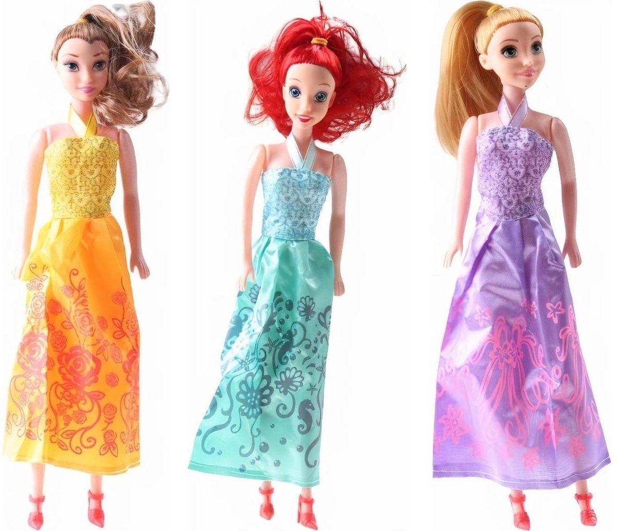 Budget - Prinsessen Poppenset - Lengte 28 cm. - Voordeelset 3 Stuks