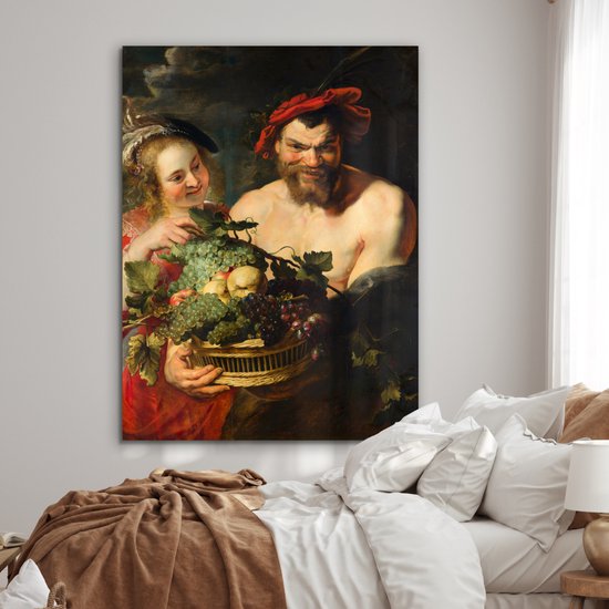 Nymphe et satyre - Peinture de Peter Paul Rubens Aluminium 120x160 cm - Tirage photo sur Aluminium (décoration murale métal) XXL / Groot format!
