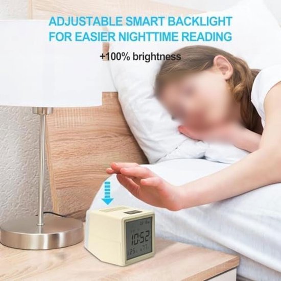 Kinderwekker Nachtlampje - Digitaal Alarm - Ochtend Routine - Groot Display - 11 x 10 x 9 cm - Geel-Wit — afbeelding 4
