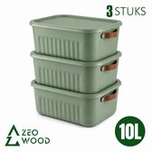 Zeo Wood® - Opbergbox met Deksel - Opbergdozen met Deksel - Opbergmand met Deksel - Set van 3 - 10L - Groen