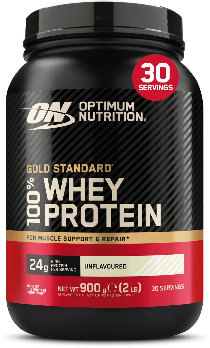 Optimum Nutrition Gold Standard 100% Whey Protein ? Unflavoured (Natural) ? Proteine Poeder ? Eiwitshake ? 900 gram (28 servings)