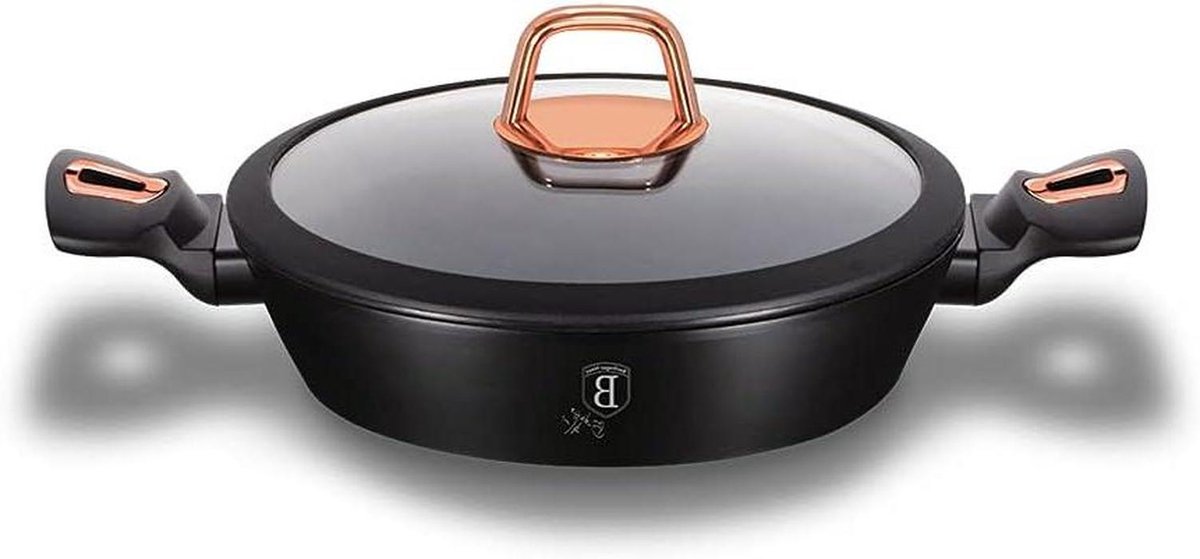 Ondiepe Pan - Kookpan Koekenpan - Lekker Koken - Energiebesparend Inductie - 28 cm 3.8L - Zwart Rosegoud