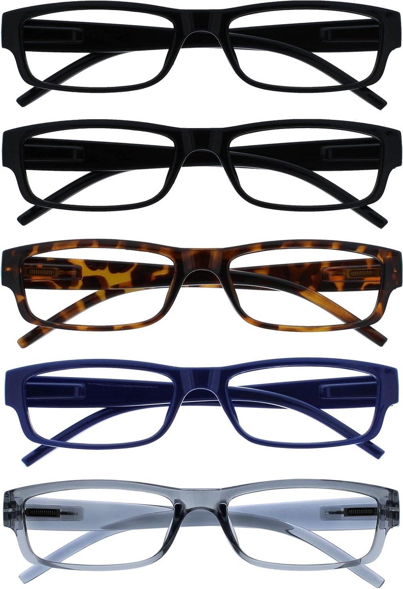 Leesbrillen Set - Leesglazen - Comfortabel Lezen - Lichtgewicht Frame - 5 Stuks - Gekleurd