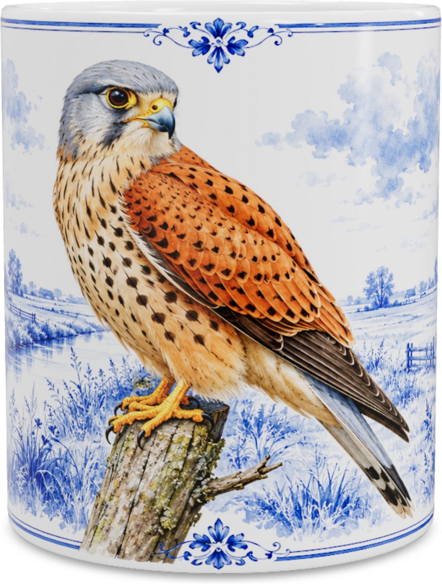 Mok Torenvalk (Falco tinnunculus) - Delfts Blauw Design - Cadeau voor Vogelliefhebber