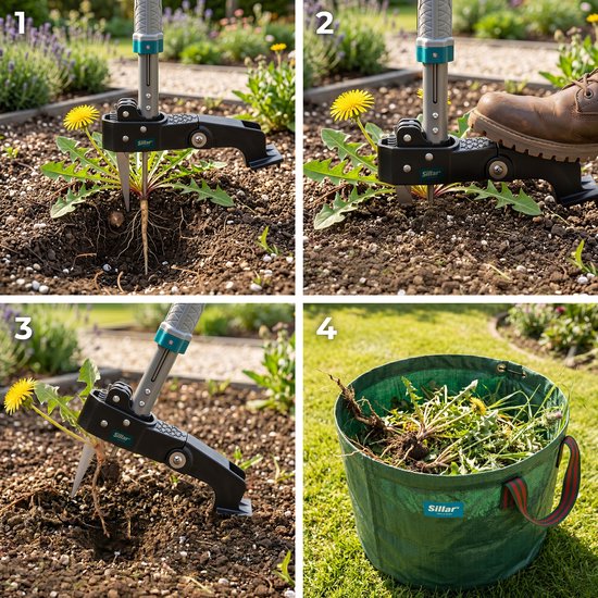 Sillar Onkruidtrekker - Onkruidverwijderaar met Telescopische Steel 99,5-117 cm - Onkruidsteker voor Tuin en Gazon - met 50L Tuinafvalzak - RVS van Merkloos	 — afbeelding 3