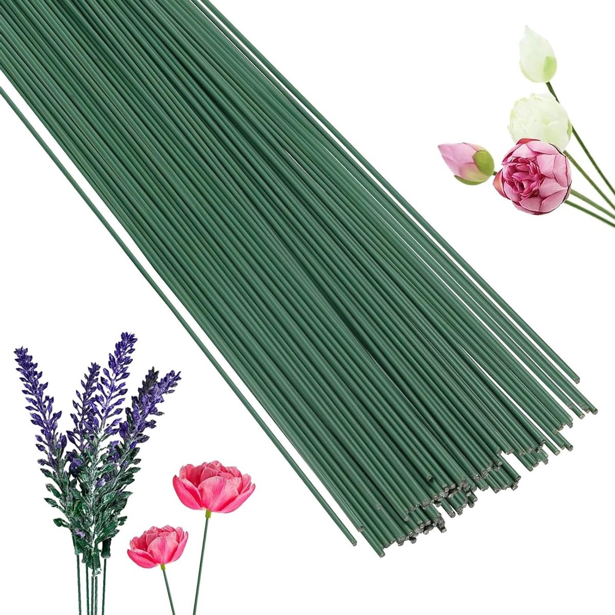 60 Stuks Groene Bloemenstelen, 2 mm Dikte, 30 cm Lang, Perfect voor DIY Bloemstukken en Boeketten