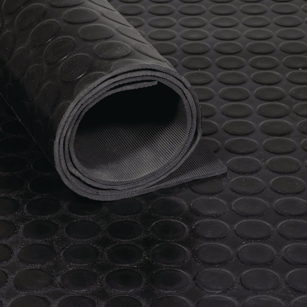Gummiflachnoppenmatte B.1,4m L.10m D.3mm schwarz NR/SBR o.Gewebeeinlage TECWERK