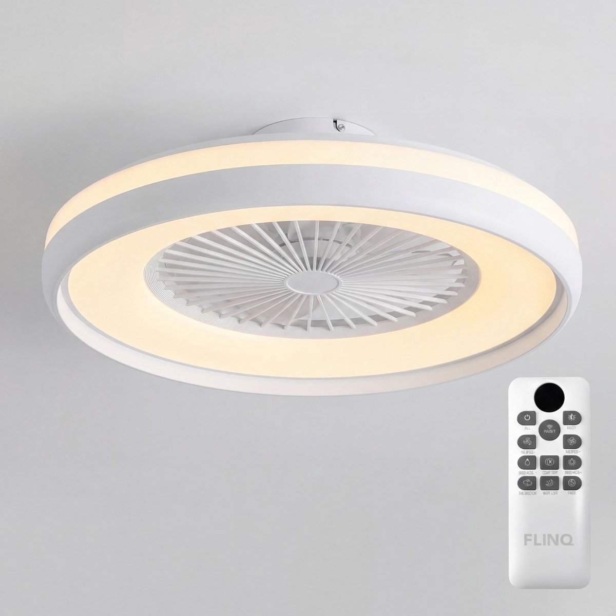 FlinQ LumiFan XL Ø60 cm Plafondventilator met Verlichting - Ventilator voor aan het Plafond - Ideaal voor op de Slaapkamer - Bestuurbaar met Afstandsbediening