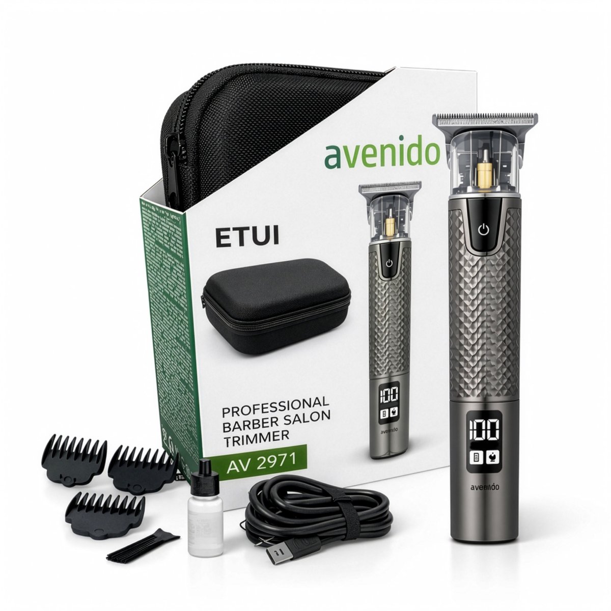 Avenido Professionele Tondeuse Mannen - Trimmer Mannen - Baardtrimmer - Hair Trimmer - USB-C - LED Display - Inclusief Opbergcase
