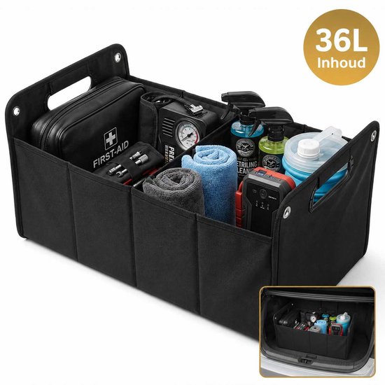 DIVERZA Kofferbak Organizer Auto – 36L Opvouwbaar – Waterdicht – Auto Organizer Opbergbox – Boodschappen en Reizen – 50x32x22,5 cm – Zwart