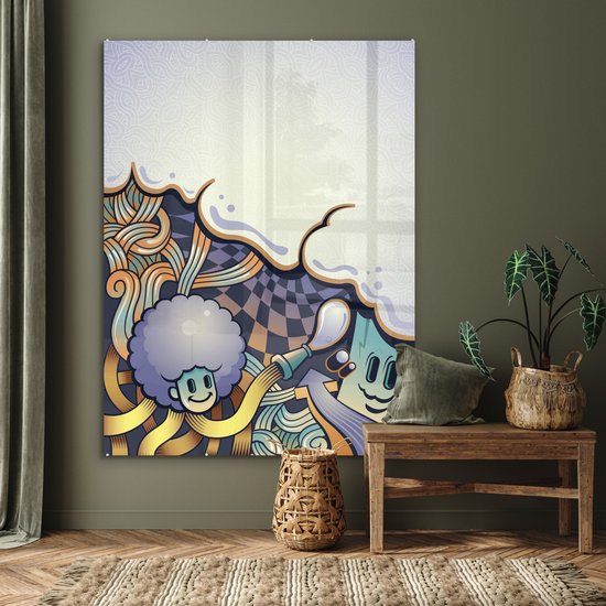 ® Glasschilderij 120x160 cm - Schilderij acrylglas - Een gedachtengang in creatieve uitdrukkingen in urban art - Foto op glas - Muurdecoratie woonkamer - Wanddecoratie slaapkamer - Schilderijen