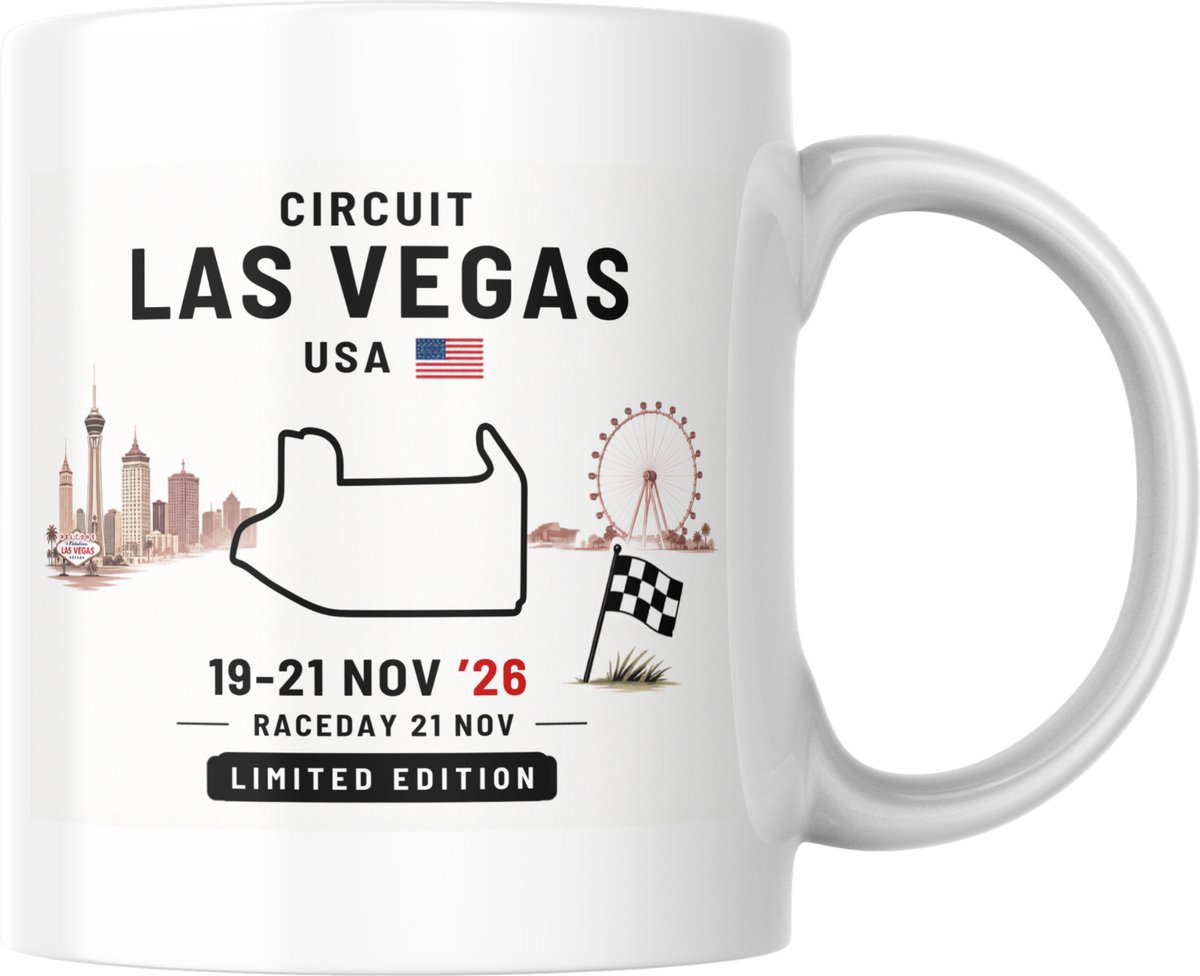 Hip met Pit Creaties - F1 Mok Las Vegas 2026 - Formule 1 Circuit Mok - Grand Prix Las Vegas 20-22 NOV '26 - Racedag 22 NOV - F1 Cadeau - Limited Edition Racefan Merchandise