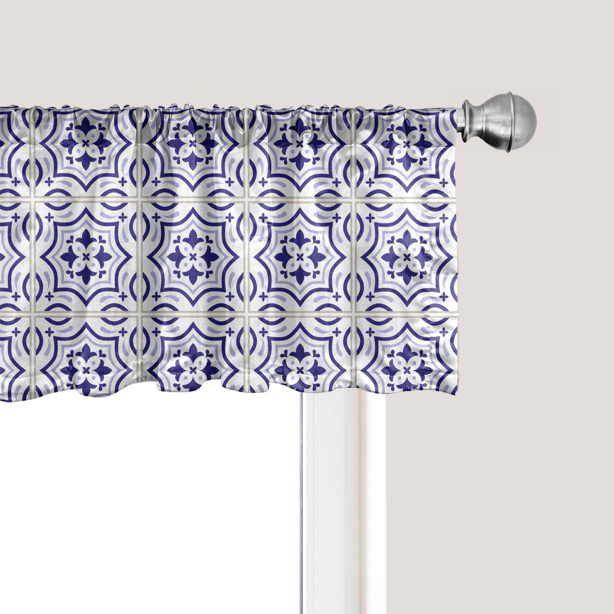 ABAKUHAUS Marineblauwe raamvalance, gordijnvalance voor keuken en slaapkamer met tunnelzoom, 137 cm x 45 cm, violetblauw blauwgrijs