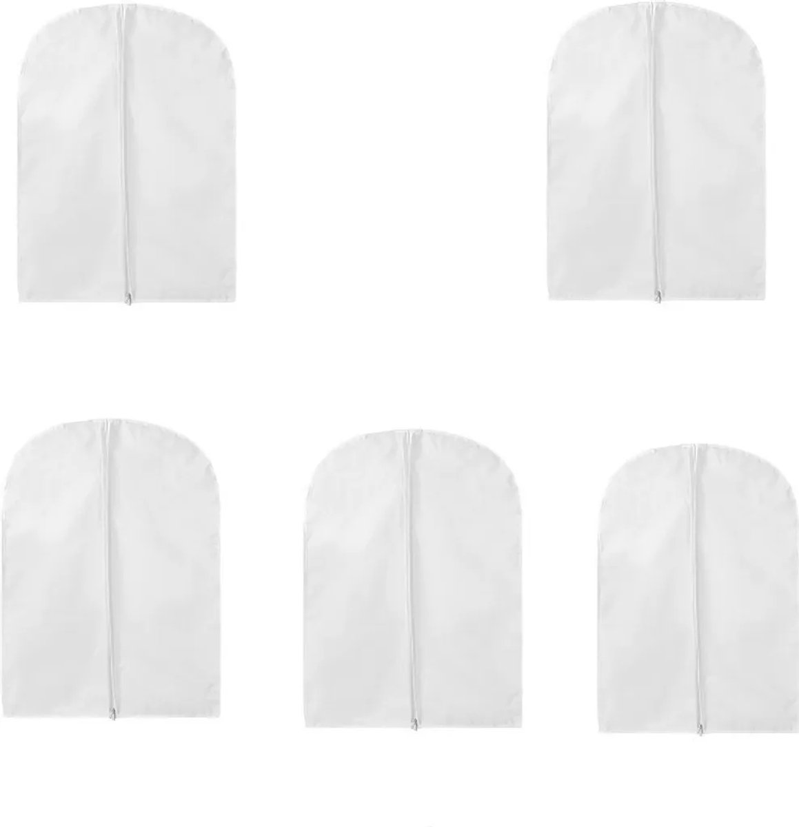5 motbestendige kledingzakken, ademend, transparant, met ritssluiting over de hele lengte