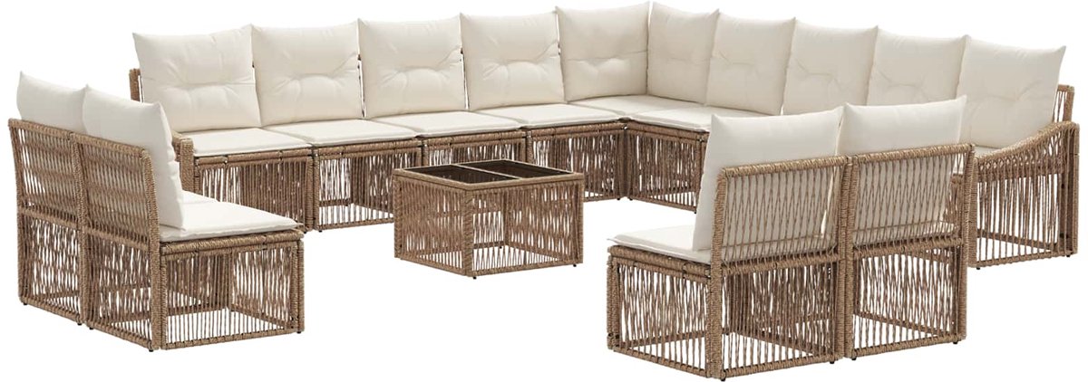 vidaXL - Tuinbank - Set - 14 - pcs - Beige - poly - rattan