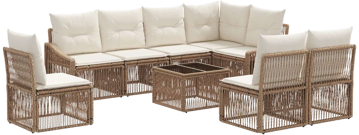 vidaXL - Tuinbank - Set - 9 - pcs - Beige - poly - rattan