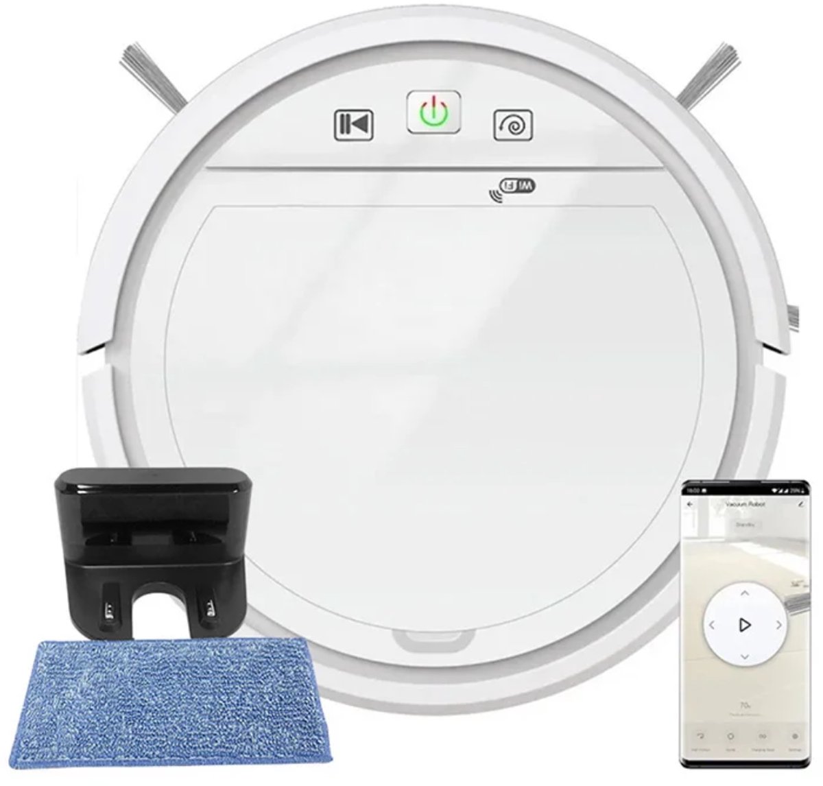 THEROB Smart Robot stofzuiger met borstels en dweil functie in gratis Tuya en Smartlife app. Wit