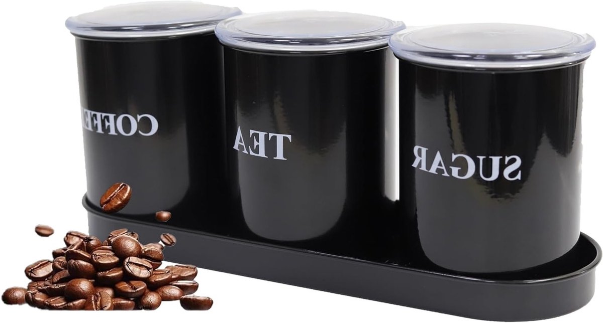 Set van 3 Opbergdozen voor de Keuken - Luchtdichte Koffiekan, Suikerpot en Theepot met Deksel - Retro Design voor Werkblad en Planken