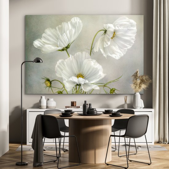 Aluminium schilderij 180x120 cm - Wanddecoratie metaal - Bloemen - Stilleven - Klaproos - Wit - Botanisch - Metalen muurdecoratie woonkamer - Decoratie industrieel - Foto op dibond - Industriële accessoires slaapkamer