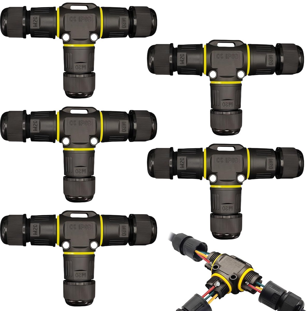 5x Waterdichte T-Kabelconnector IP68 voor Tuin en Buiteninstallatie