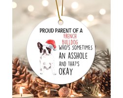 Proud Parent of a French Bulldog Dog Christmas Ornament Animal Theme Round Keepsake Dog Mom Gift Puppy Doggy 7cm Double-Sided Printed Hanging Ornament Christmas Tree Decoration
