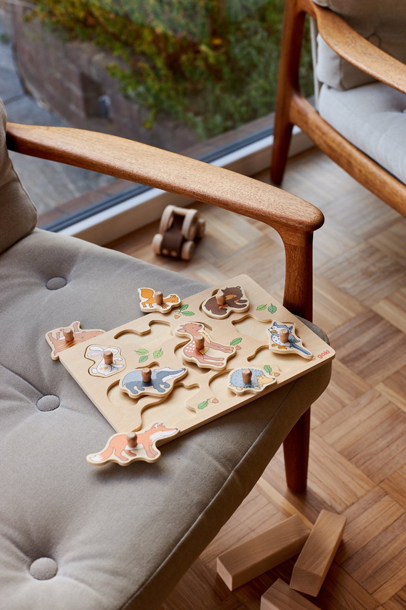GOKI Steekpuzzel - Bosdieren - 9 Delen - 30X21X2,4Cm - Hout - 1 Jaar — afbeelding 2