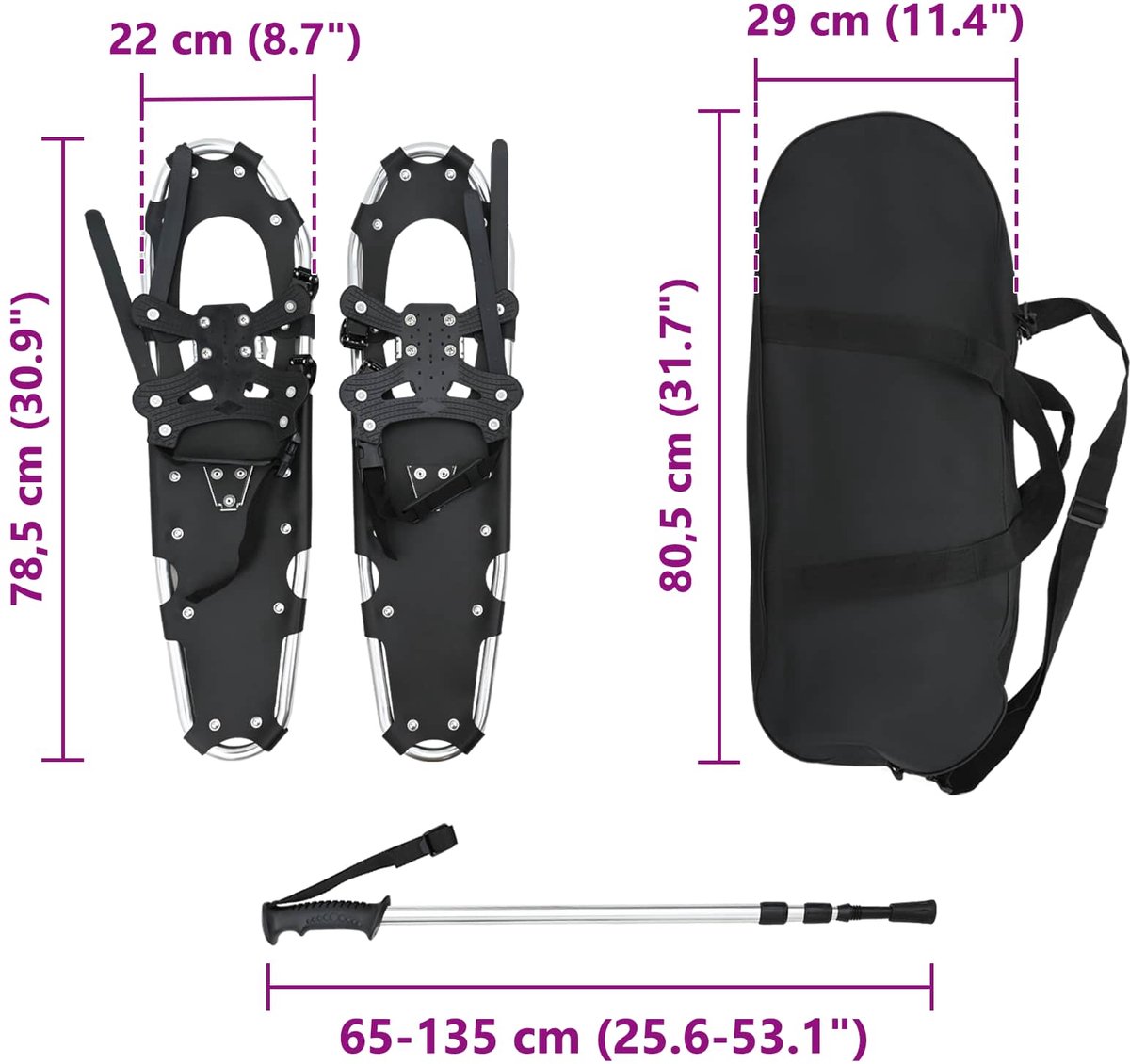 vidaXL 3 in 1 sneeuwschoenen met wandelstokken – en Zilver