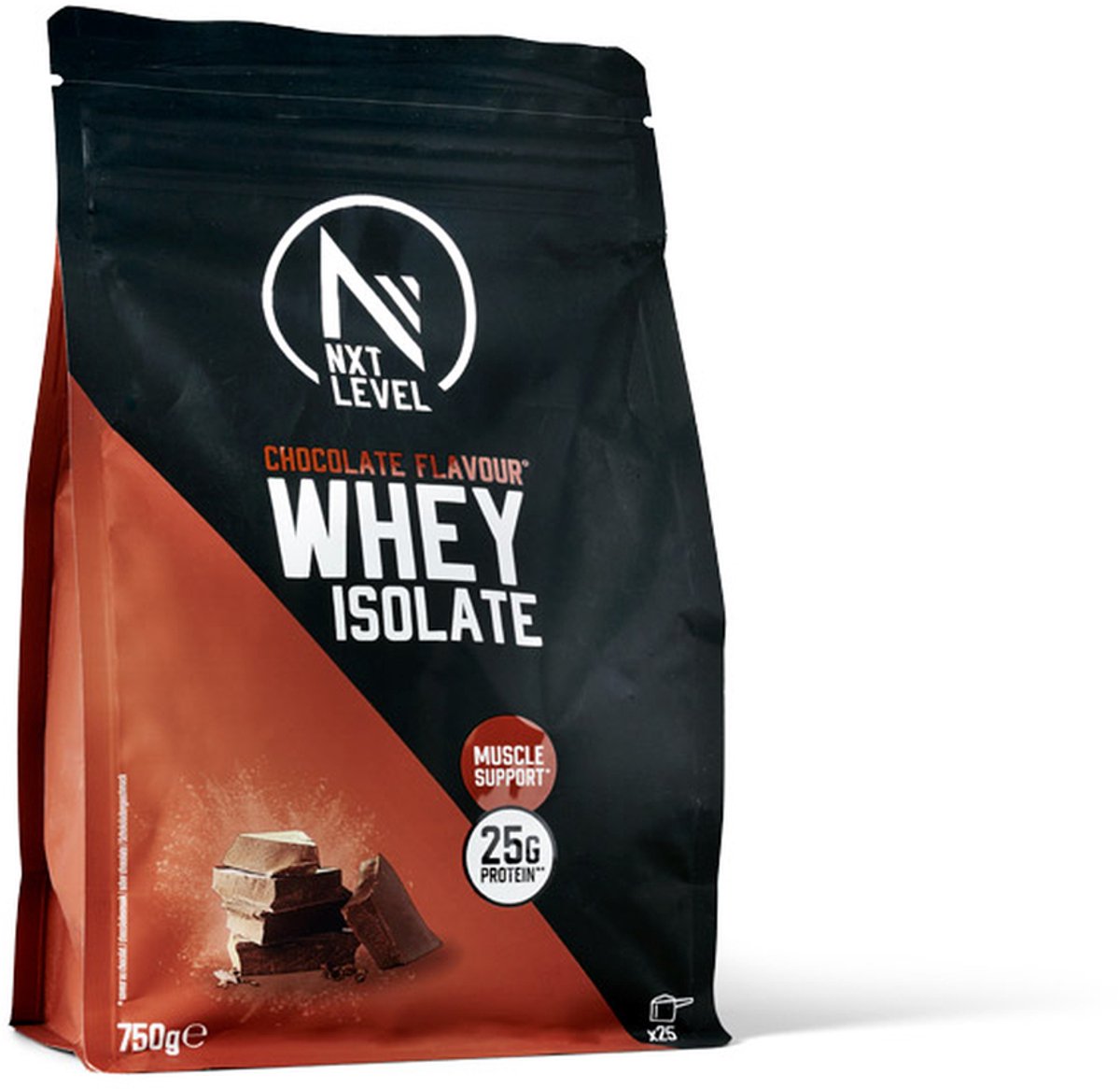 NXT Level® Whey Isolate Powder - Protein met BCAA - Proteïne Poeder - Eiwitten - Eiwit Poeder - Laag in Suiker & Lactose - 25 Eiwitshakes - Chocolade 750g