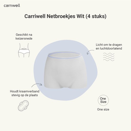 Carriwell netbroekjes Wit (4 stuks). Geschikt na keizersnede, licht en luchtdoorlatend.