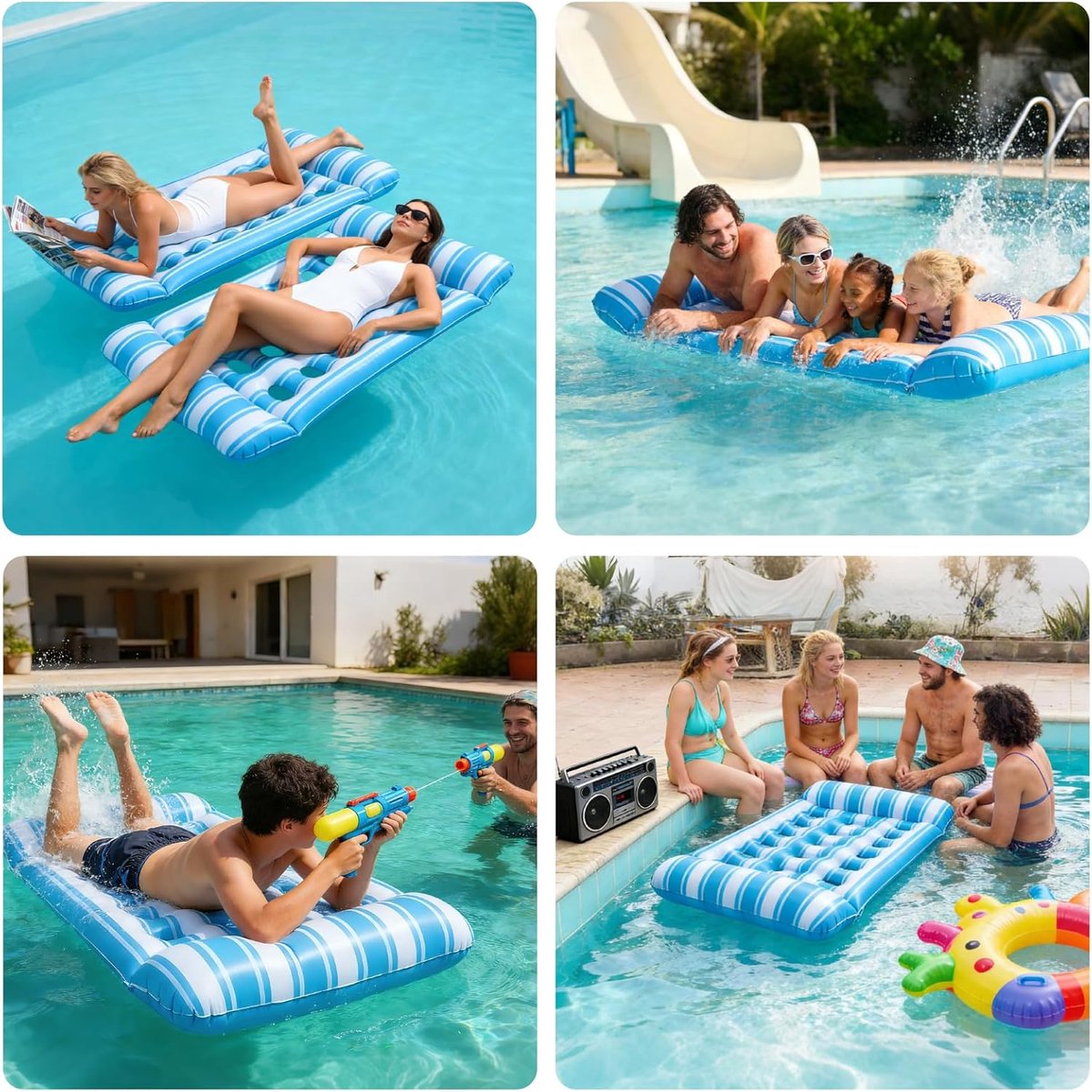 Luchtbed-waterhangmat-watermatras-pool-float-opblaasbaar-luchtmatras- Compact en Duurzaam - Voor Zwembad, Zee , Strand - Blauw – foto 4