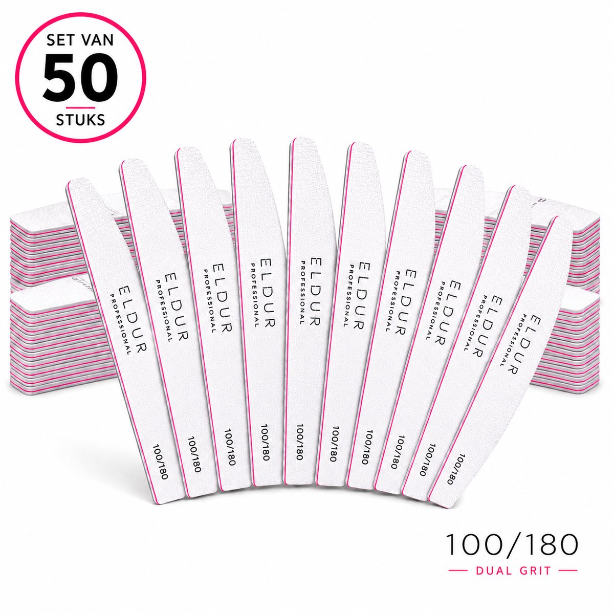 Eldur® Professionele Nagelvijl 50pcs - Moon #100/180 - Nagelverzorging - Top Kwaliteit