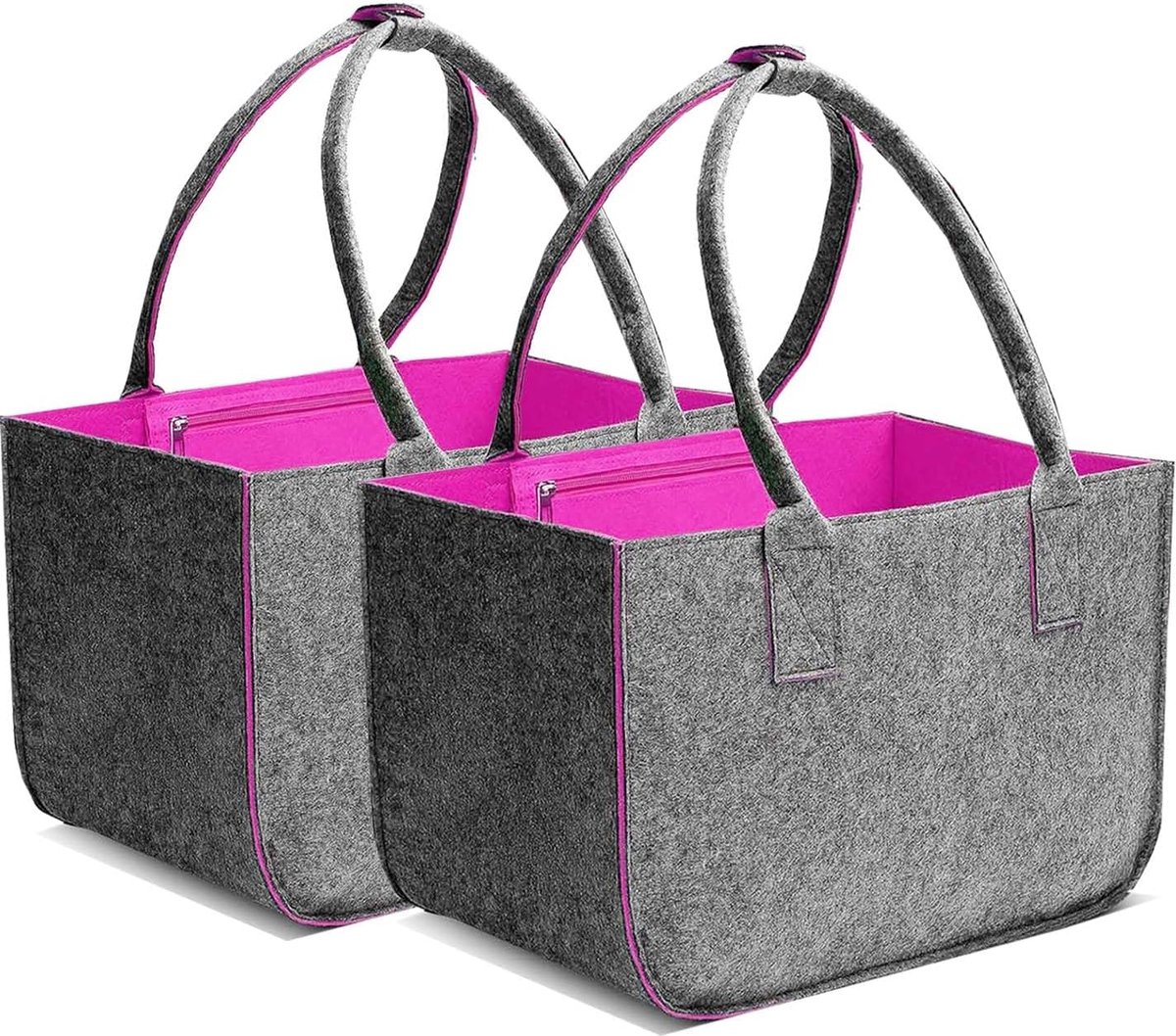 EGoods - Grote Opvouwbare Vilten Boodschappentas 30L - Shopper met Lange Hengsels - Stevig en Binnenvak - Geschikt voor Brandhout 2 Stuks