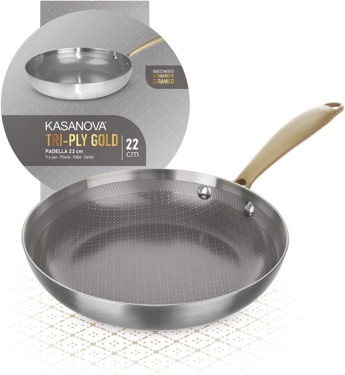 Drielaagse Braadpan 22 cm - Gouden Afwerking