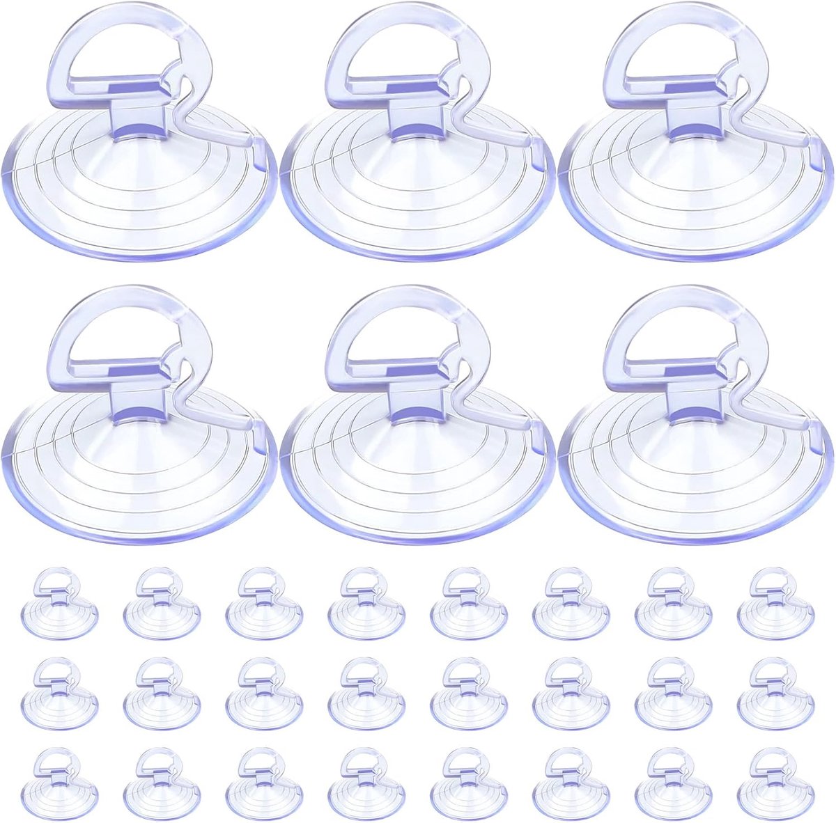 Set van 30 zuignappen voor autoruiten (zuignappen voor zonneschermen) — Gemaakt van PVC-materiaal; geschikt voor ramen, voorruiten, keukens, badkamers en meer.
